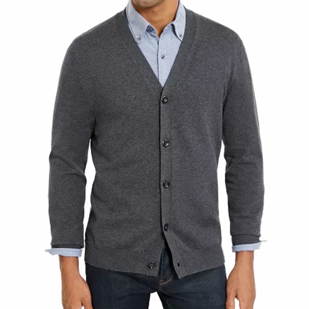 Club Room Men's V-Neck Knit Cardigan Charcoal Grey XL NWOT